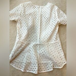 Micheal Kors White Peplum Back Top See Through Short Sleeves